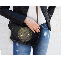 Crossbody leren tas zwart Pentagram Rood/roze goud | BellaMagio | verwisselbaar front | Heksentas